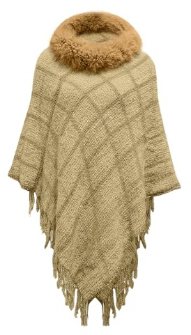 NLAND Poncho para Mujer Invierno Otoño Punto Elegante Capa Mujer Poncho de Gran Tamaño Envolturas a Cuadros Diseño de Flecos