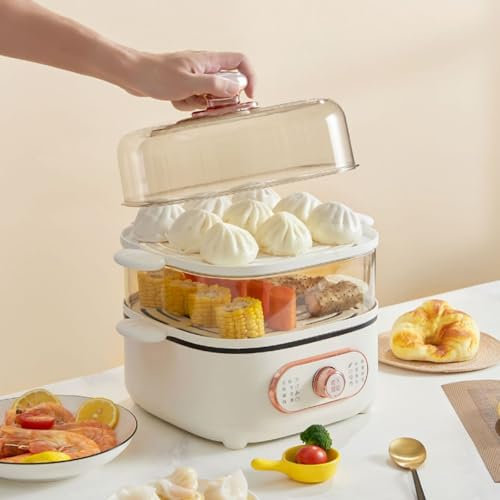 HmLotd Cuiseur Vapeur électrique, cuiseur Vapeur Amovible Double Couche, Puissance 1200 W, Conception de commutateur Rotatif, Grande capacité 10,5 l, Protection Haute température pour Un Usage