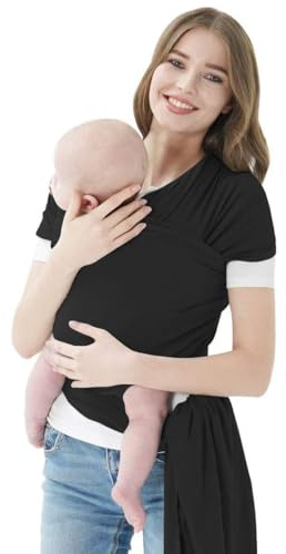 Baby All-in-1 Stretchy Wrap Carrier, Breathable and Convenient Baby Sling with Various Usage, Hands Free Infant Carrier, Lightweight,Breathable & Soft, Black