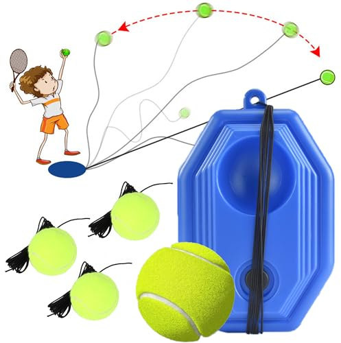 WDEC Tennis Trainer Tennis Trainer Set, 4 Rebound Ball, Tennis Trainer Rebound Balls Tennis Training Equipment with Rope and Anti Slide Trainer Baseboard, Solo Tennis Training Equipment, Tennis Train
