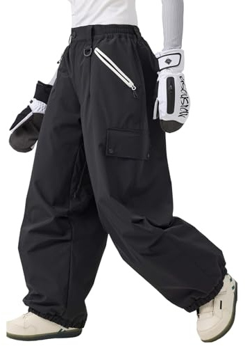 GSOU SNOW Uomo Donna Pantaloni da Sci Baggy Pantaloni da Snowboard Larghi Pantaloni da Neve Oversize - Multitasche Impermeabile Antivento Traspirante Calda