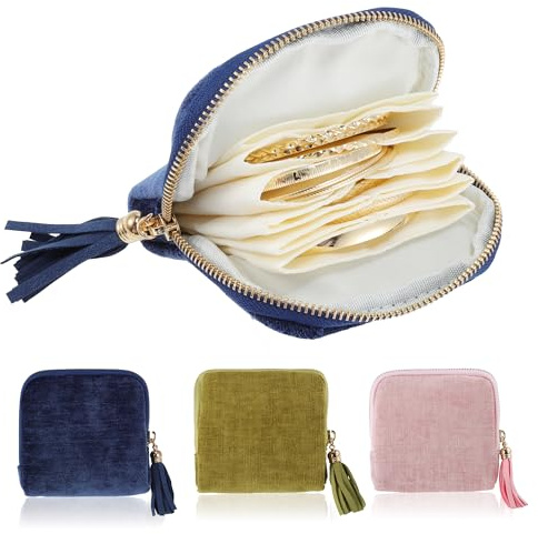 VOCOSTE Travel Jewelry Case, Portable Jewelry Organizer with 6 Independent Layers, Small Pouch Bag for Necklace Bracelet Rings Earring Storage, Women Gift Idea, Blue