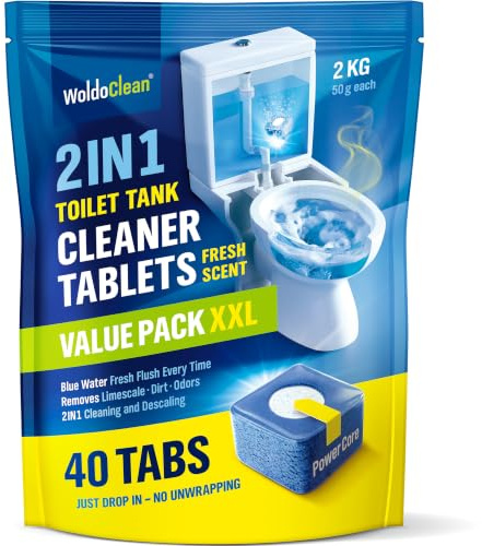 WoldoClean 2in1 Cisterntabletter Toalettrengöring – Avkalkare Blått 40 | toaletttabletter, wc-rengöring, avkalkare, kantlös toalett, inbyggnad