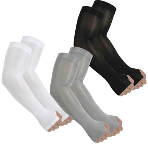 Larrel 3 par UV-skyddande ärmar, ventilerande ice silk ärmar med tumhål arm varmare UV-skydd kompression-tatuering skydd för kvinnor män cykling golf cykling