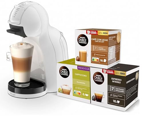 De’Longhi Nescafé Dolce Gusto Mini Me 2 – Cafetera de Cápsulas Automática, 15 Bar, Control LED, Bebidas Calientes y Frías, Diseño Compacto, Bundle 3 Packs de Cápsulas Intensas, Blanca (EDG335.W)