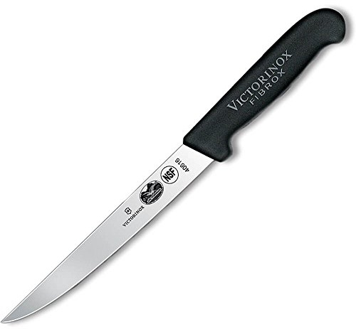 Victorinox Fibrox Tranchiermesser, Swiss Made, 18cm, Gerade und Schmale Klinge, Edelstahl, rostfrei, schwarz