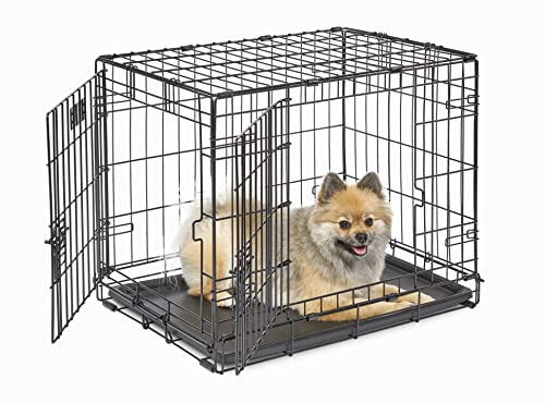 MidWest Homes for Pets iCrate modelo 1524 Jaula para perros recién óptimizada, con doble puerta, bandeja a prueba de fugas, patas protectoras longitud de 60,96 cm, color negro