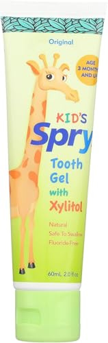 Spry Pasta de Dientes Natural con Xilitol para Niños a Partir de 3 Meses – Gel Dental sin Flúor, Sabor Suave, Apoya el Desarrollo de los Dientes en Crecimiento, Original 2 Fl Oz (Pack of 1)