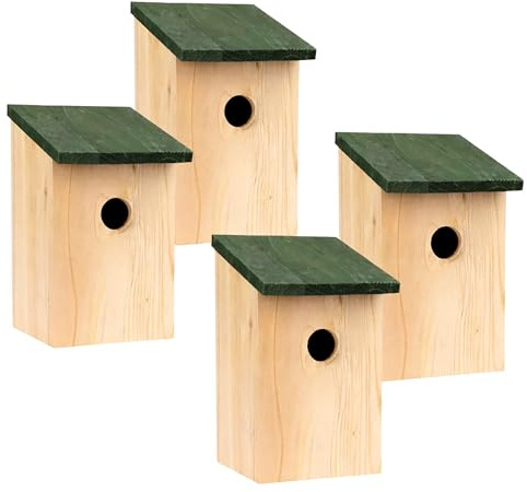 Garden Mile 4X Tradicional Jardín Madera Pajarera Nido Cajas con Verde con bisagras TEJADO para Fácil Limpieza Predator Proof A acomodar Pequeño Pájaros Gorrión, Herrerillo Robin Nester