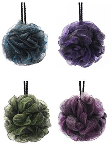 KFZR 4 Pack Large Exfoliating Body Shower Bath Puff Sponge For Men And Women Green Blue Purple Pink Double Layer Black Outer Layer