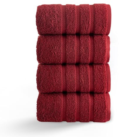 HALLEY Turkish 4 Pack Premium Hand Towels (4 Pieces) 650 GSM Highly Absorbent Super Soft 100% Cotton - 4 Hand Towels (Red)