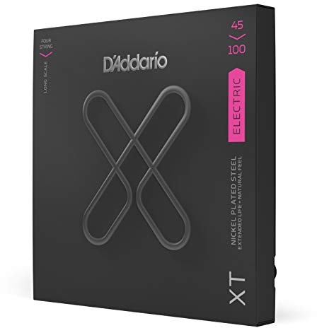 D'Addario E Bass Gitarrensaiten | Saiten E Bass | Bassgitarre Saiten | E Bass Strings | Bass Guitar Strings | XTB45100, vernickelte XT Stahlseite für Bässe Saiten, Regular Light, volle Größe, 45-100