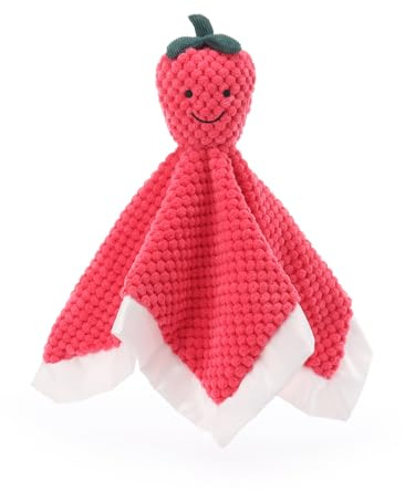 Apricot Lamb Stuffed Fruits Strawberry Comforter Blanket Security Blanket Infant Nursery Character Blanket Luxury Snuggler Plush Lovey for Newborn Baby Doll Blanket(Strawberry, 14 Inches)
