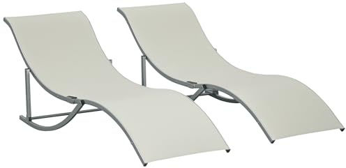 Outsunny Set di 2 Lettini Prendisole da Giardino Pieghevoli, Sdraio da Giardino in Texteline e Alluminio, per Spiaggia, Piscina, 61x165x63 cm, Beige