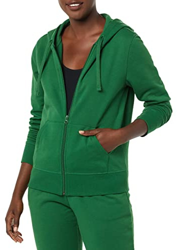 Amazon Essentials Sudadera con Capucha de vellón de Rizo francés con Cremallera Completa para Mujer (Disponible en Tallas Grandes), Verde, Talla M