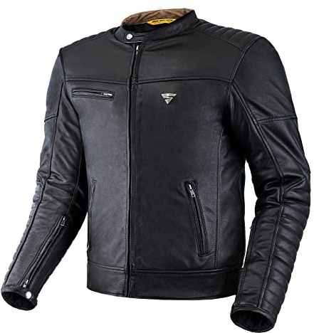 SHIMA WINCHESTER 2.0 Giacca Moto Uomo- Giubbotto moto uomo in pelle classica con protezioni protezioni CE per schiena, spalle e gomiti, doppie cuciture rinforzate (Nero, L)