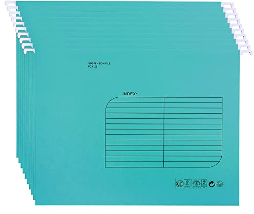 25 Pezzi Cartelle Sospese Foolscap, Cartelline da Appendere con Linguette e Inserti per Ufficio, Scuola, Casa, Organizzazione(Blu)