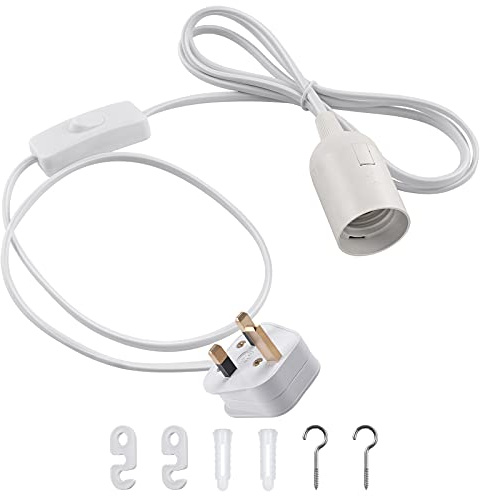 DiCUNO E27 Lampholder, Pendant Light Fitting Kit, White, 2M, 1Pcs | For Pendant Light, Suspended Ceiling Lighting Fitting