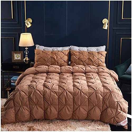 ZTGL Gåsfjäder och duntäcke full/king size, 95 % gåsdun, 100 % bomullsskal, vintertäcke varmt täcke fuktabsorption och andningsförmåga, design med baffellåda, kaffe, 220 x 240 cm/5 kg