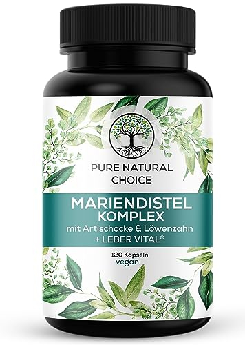 Mariendistel Komplex - mit geschützter LEBER Vital Formel -TÜV geprüft, Hochdosiert,Leberkur, 8-Fach Formel mit Artischocke, Löwenzahn - 80% Silymarin -120 vegane Kapseln - in Deutschland hergestellt