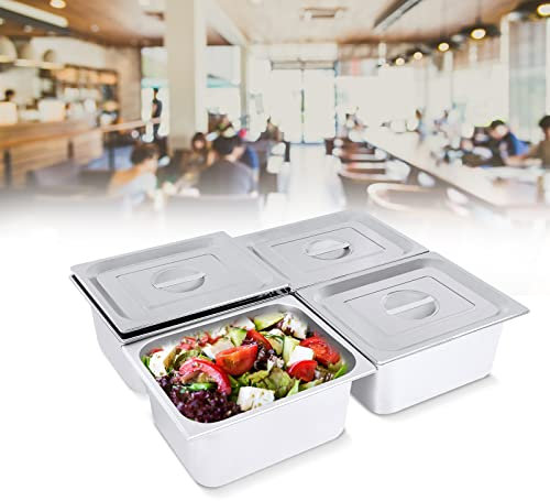 GN Lot de 4 récipients gastronormes en acier inoxydable avec couvercle (7 l chacun, 32,5 x 26,5 x 15 cm) Convient pour réfrigérateurs, fours, tables à vapeur et hotpots
