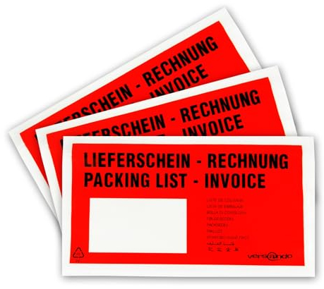 versando basics 1000 Lieferscheintaschen selbstklebend DIN lang rot/schwarz bedruckt: Lieferschein/Rechnung