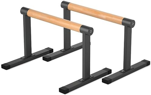 Bounabay 11.8 High Wooden Parallel Bar and Dip Bar with Thick Beech Handles, Push-up Bar, Rock-Free Fitness Equipment for Handstand, L-Sit, Gymnastics, Strength Training Home Gym,440lbs