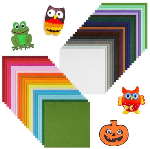 Ainiv 40pcs Fieltro Manualidades, Hoja Tela de Fieltro Suave y Gruesa, Poliéster de Colores Surtidos para Arte y Manualidades (15 * 15 cm)
