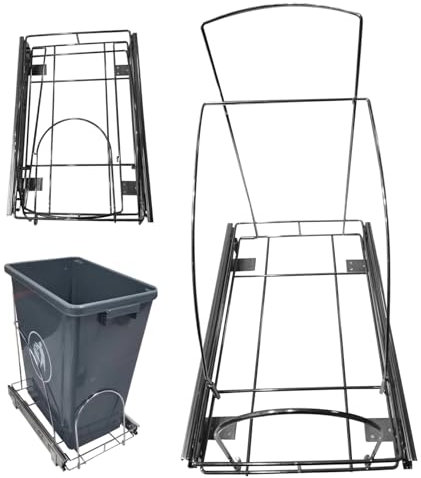 HoveeLuty Metal Trash Can Holder, Pull-Out, Chrome, Silver, 42x28x28cm, 46L, Kitchen Cabinet Trash Can Holder