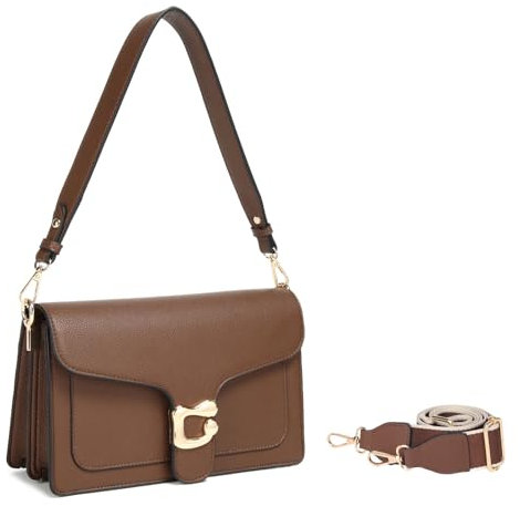 Travistar Handtasche Damen Mittelgroß Umhängetasche Damen PU Leder Crossbody Bag Damen Schultertasche Abendtasche Kupplung mit 2 Abnehmbar Breiter Gurt Kreditkartenfächer Braun