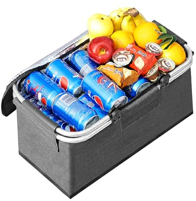 JXCTNNU Picknickkorg 25 l shoppingkorg hopfällbar picknickkorg med handtag, lock, vattentät kylväska, termisk korg för campingresor, shopping, utomhusaktiviteter (grå)