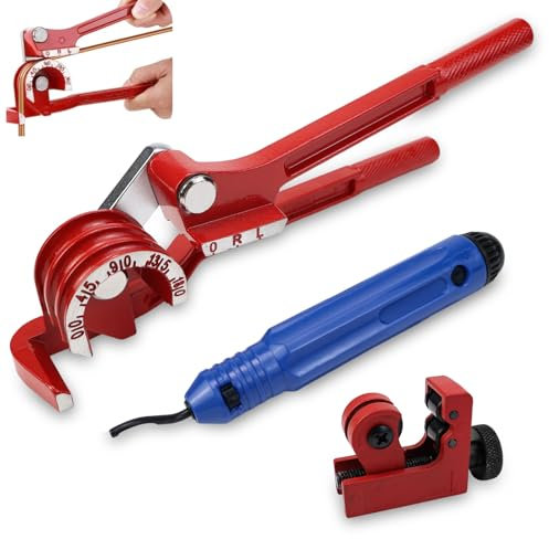 UVVRUR Rohrbiegegerät, 3-in-1 Rohrbiegemaschine, 6-8-10 mm, 0-180 Grad, mit Rohrschneider und Entgratwerkzeugset (A)