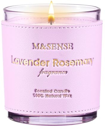 M&SENSE Velas Aromáticas Lavanda y Romero 283g, Diseño Cuero Vintage, Cera de Soja 50h, Regalo Anti estrés Mujer y Hombre, Decoración Hogar