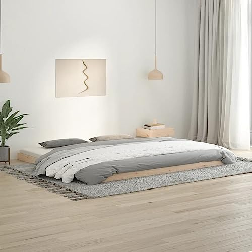 Natulvd Niedriges Plattform-Bettgestell, Super King Bodenbettgestell mit stabiler Lattenstütze, japanischer Stil, keine Boxspring-Matratze erforderlich (Braun, 200 x 200 cm)