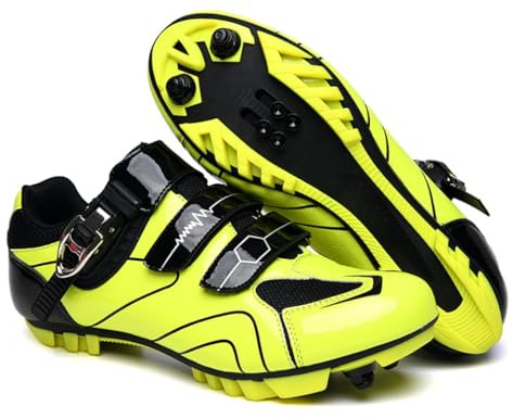 Cycling Shoes Mens Road Cycling Shoes SPD SPD-SL Compatible with Peloton Bike Indoor Cycling Outdoor Road Bike Riding Shoes Men's & Women's (Yellow-MTB,11)