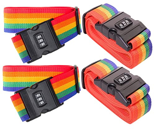 CLISPEED 4pcs Adjustable Rainbow Luggage Straps with Buckle Suitcase Packing Belts for Travel Bags Lightweight Suitcase Cargo Belts for Easy Identification and Secure Transport