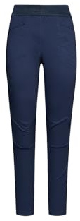 LA SPORTIVA Roots Night Sky/Chalk - Pantalones de escalada para mujer con cintura elástica y rodillas preformadas, perfectos para rutas exigentes y compatibles con arnés de escalada.