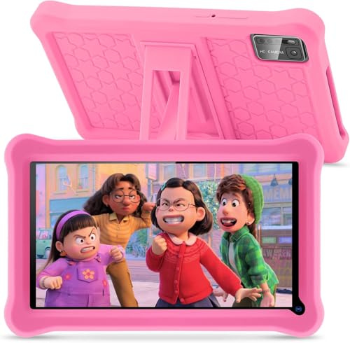 SANNUO Tablette Enfants 7 Pouces Android Tablette Éducative Enfant avec Écran HD, 8Go RAM+64Go ROM(TF 256Go), Contrôle Parental, Bluetooth, WiFi, Tablettes pour Enfants avec Étui Antichoc EVA (Rosa)