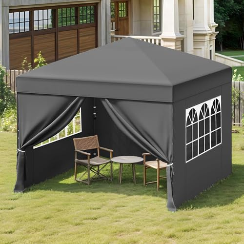 YITAHOME Pop up Pavillon 3x3m mit 4 Seitenteilen,Faltbar Gartenzelt Partyzelt,Camping Pavillon Anti-UV50 Höhenverstellbaren für Outdoor Hochzeit Garten Camping Party,Grau