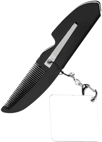 Anneome Pettine Pieghevole per Barba Tascabile a Denti Fini Specchio Quadrato Portachiavi Multifunzione Leggero da Viaggio Uomo Piccolo Pratico Piegine Barbe Cura Personale