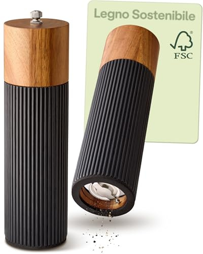 Praknu Salz & Pfeffermühle FSC® Holz der Akazie Set – mit Keramikmahlwerk – Stufenlos Einstellbar & Langlebig – Pfeffer und Salzmühle – Gewürzmühle Holz – Pfeffer Salz Mühlenset – Schwarz – Groß