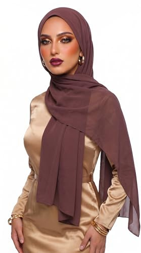 Premium Chiffon Hijab - Ladies Scarves, Shawls & Wraps for Women - 180 x 85 | Evening Scarf, Soft, Lightweight & Breathable, Wedding Scarf, Headwrap for Muslim Women, Plain Neck Scarf, Prayer Headscarf