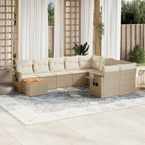 QZZCED Set di divani da giardino con tavolino pieghevole in rattan PE resistente e cuscini lavabili per terrazza o patio, mobili da esterno modulari e durevoli