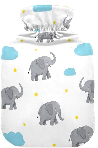 Hot Water Bottles with Soft Cover Bed Hand Feet Warmer Cute Gray Elephant Hot Water Bag for Hot and Cold Compress Small
