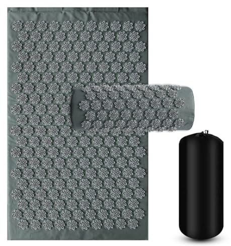 Esterilla Acupresion Estera de acupresión, almohadilla masaje, aplicador, cojín deportivo for Fitness, almohada, masajeador, ejercicio Yoga para la relajación(Gray)