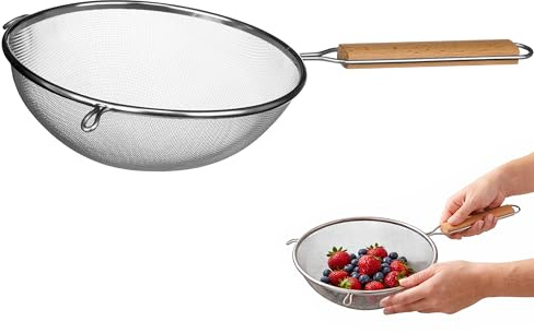 Premier Housewares Sieve with Wooden Handle, Stainless Steel, 24.5 cm, Natural