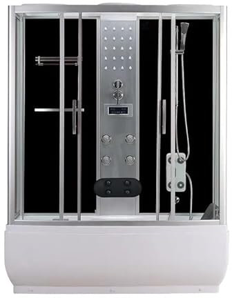 Bagno Italia Cabina de hidromasaje multifunción 170 x 85 con bañera y ducha, Vidrio templado transparente
