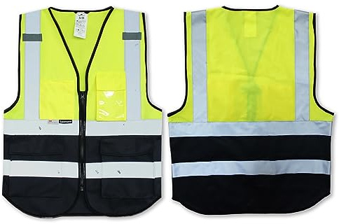 Yellow Navy Salzmann 3M High Visibility Safety Vest Multi Phone ID Pocket Hi-Vis Waistcoat 3M Reflective Tape