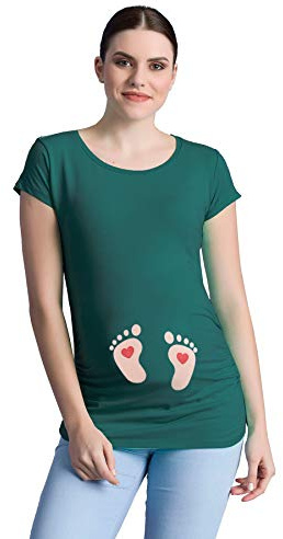 M.M.C. Impronta Bambino - Simpatica graziosa T-Shirt Premaman Manica Corta per la Gravidanza (Verde Scuro, Large)
