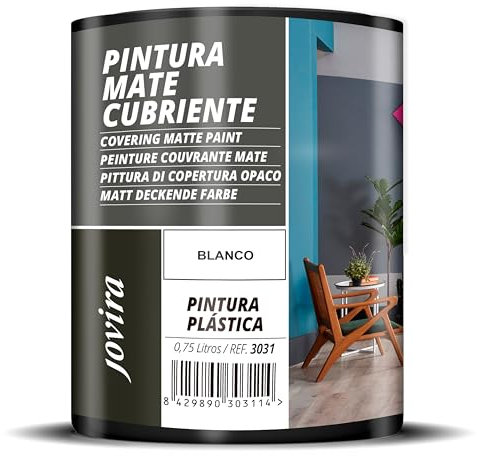 JOVIRA PINTURAS Pintura Mate Cubriente | 24 colores | Pintura interior-exterior con excelente poder cubriente. (750 Mililitros, Blanco) B-14